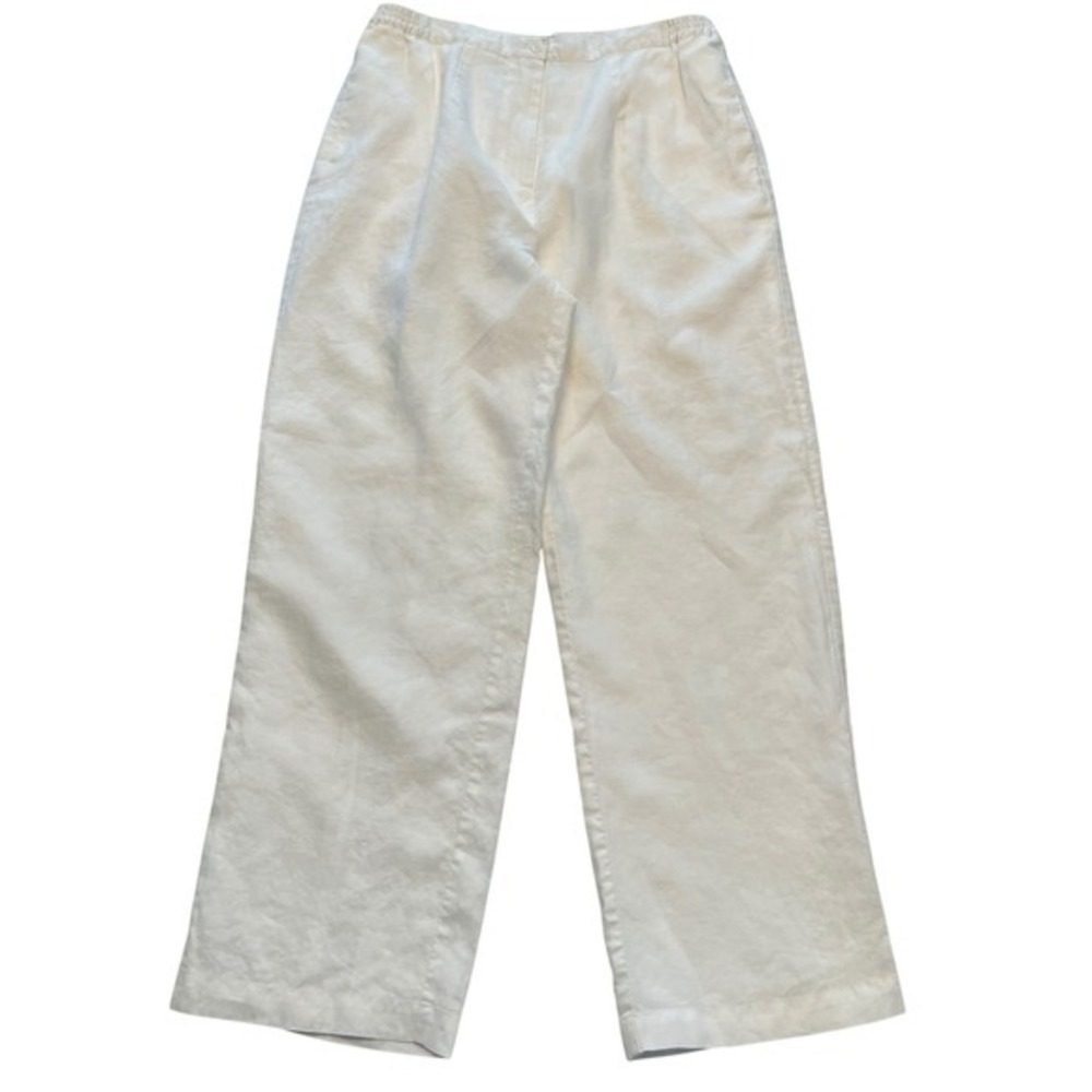 Lino USA White 100% Linen Wide Leg High Rise Elastic Back Lined Pants Size XL